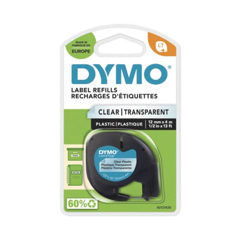 Nastro per etichettatrici Dymo LetraTag plastica 12 mm x 4 m nero/trasparente S0721530